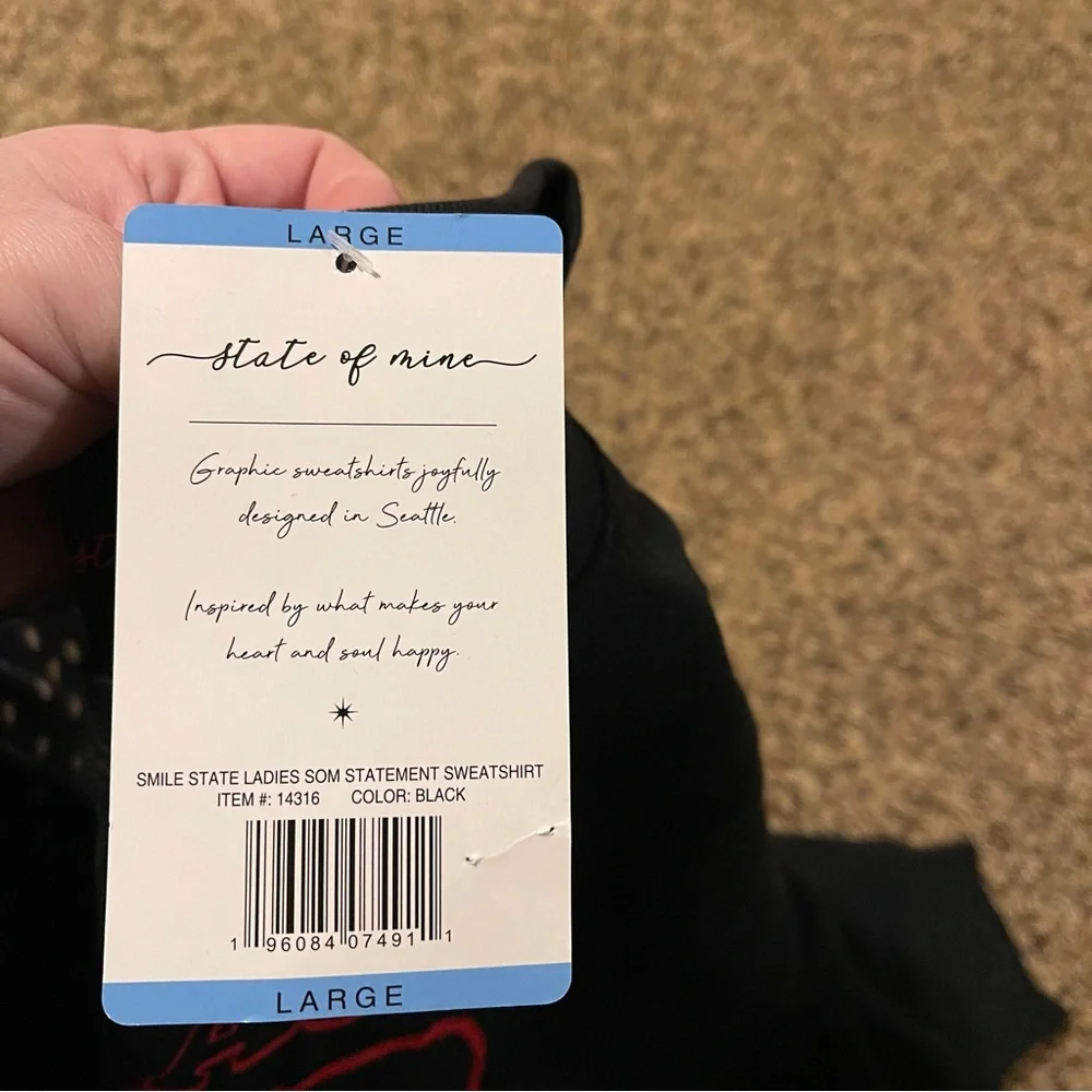 State of Mine Women’s Black Nebraska Smile Logo Sweatshirt Large Emoji - Picture 4 of 6